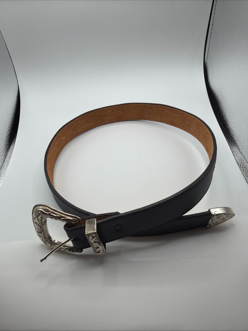Torel Western Black  Split Cowhide Leather Belt Silver Buckle Texas Sz 34